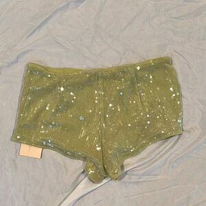 Sequin Embellished Green Shorts